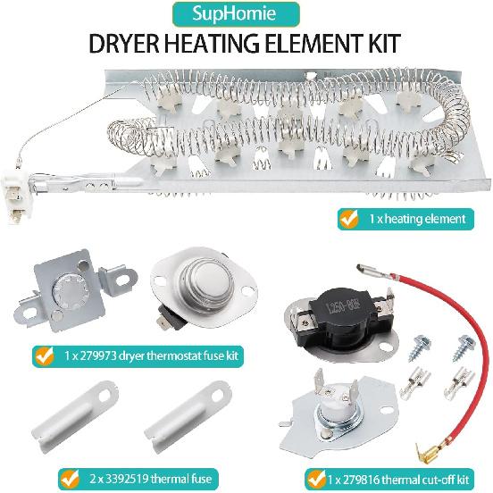 Dryer Heating Element Kit Fit for Maytag MED6630HW1 MED6230HW1 MED6230HW2 MED6230HW3 MED6230HW0 MED6630HC0 MED6630HW0 MED6630HC1 MED6630HC2