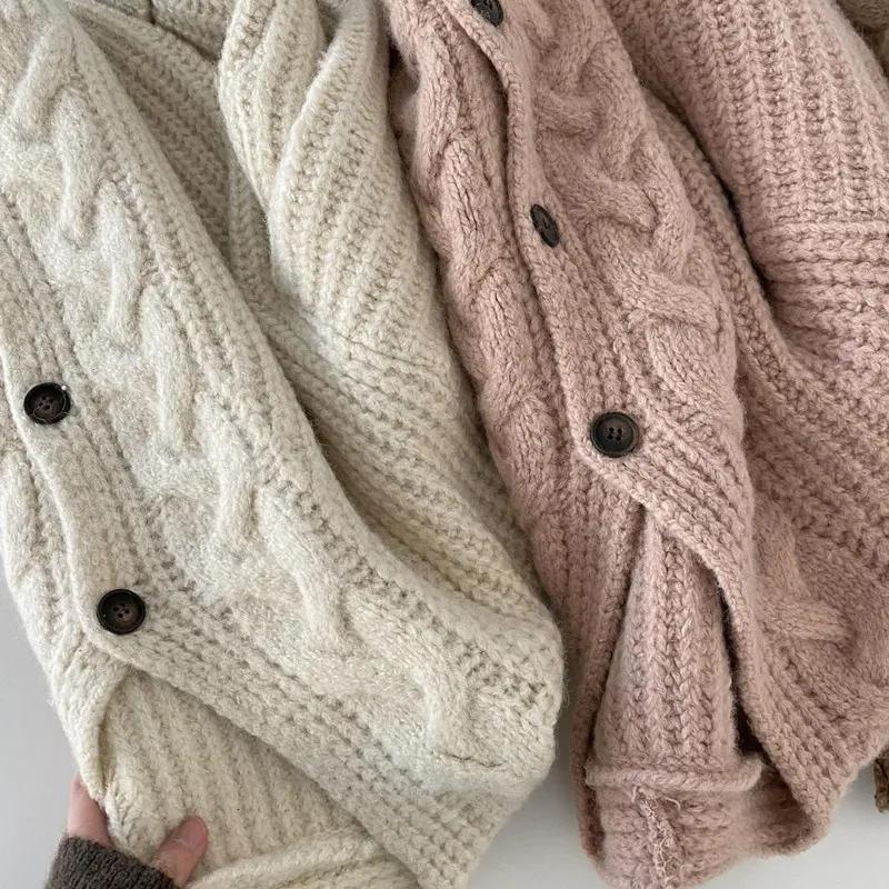 Autumn Winter Warm Long Sleeve Knitted Cardigan Women V-neck Loose Sweater Autumn Elegant Solid Color Casual Knitted Top