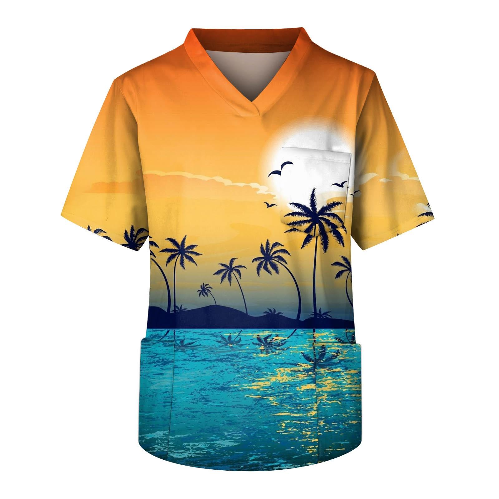 

Мужской топ с короткими рукавами и v-образным вырезом, летний принт, нагрудный карман, топ для ухода за работниками XXL оранжевый