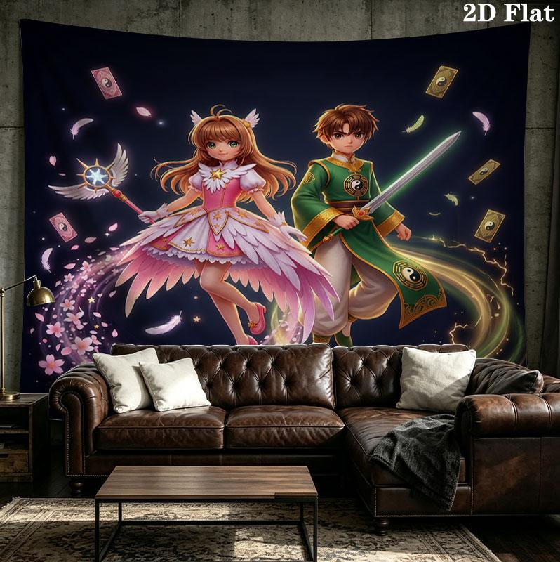 Cardcaptor Sakura Wall Tapestry Aesthetic Wall Hanging Printed Fabric Blanket Decorative Tapestries For Bedroom Living Room Home Decor