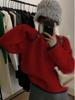 Women's European Style Color Block Wool Sweater - Raglan Sleeve, Round Neck, Thickened Cashmere, Autumn/Winter