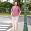 2026 Summer Cotton Linen Shirt Set: Short Sleeve T-Shirt for Middle-aged and Elderly Women In Chinese Style