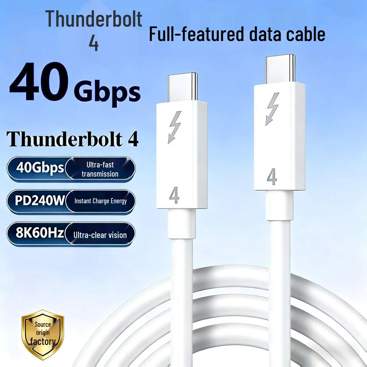 USB4 40Gbps High-Speed Data & 240W Fast Charging Thunderbolt 4 Dual Type-C Cable 0.3m
