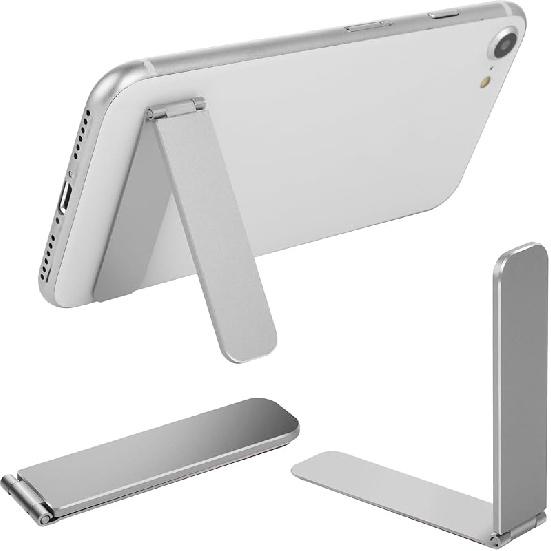 TIESOME Ultra-Thin Cell Phone Holder, Adjustable Mini Alloy Phone Kickstand Portable Foldable Phone Stand Adjustable Angle for Mobile Phone Tablet серебряный