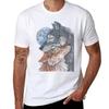 Two Wolves Under Full Moon, No Background T-Shirt Summer Top Heavyweights Mens Graphic T-shirts Hip Hop