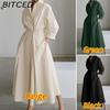 BITCED Women Casual Loose Long Dress Turn-down Collar Long Sleeve
