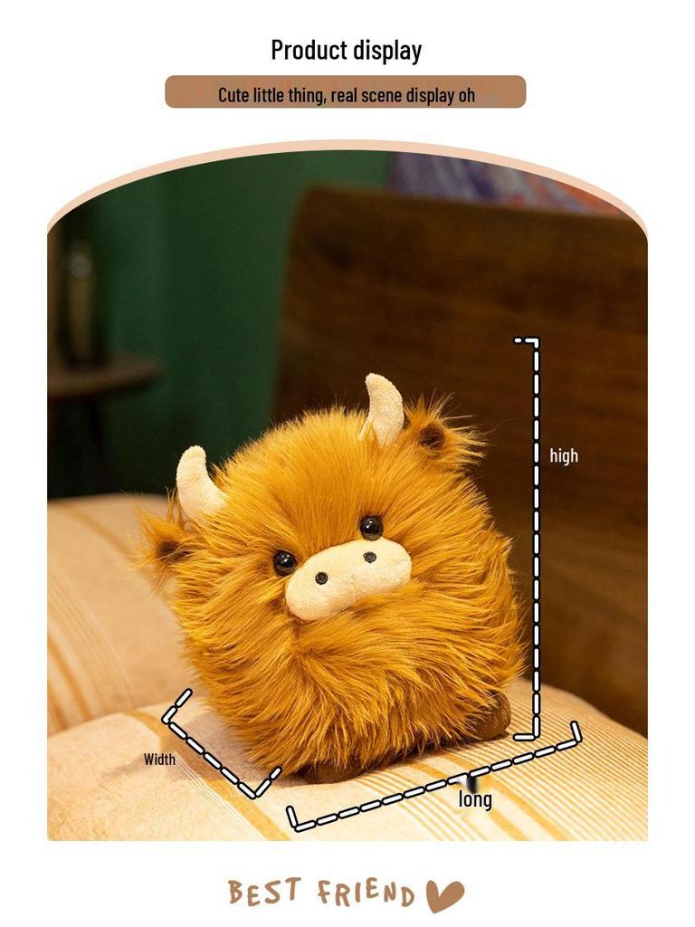 Adorable Highland Cattle Plush Doll - Round Cushion, Cartoon Ornament, Perfect Children's Birthday Gift.