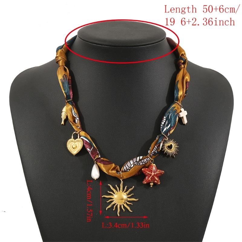 Trendy Multicolor Scarf Necklace Featuring Heart Star Sun Pendant Creative Stainless Steel Neckwear Accessory