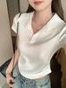 Korean Unique Polo Lapel Design Front Shoulder Short-sleeved T-shirt Women's New Early Summer Wear Shows Temperament Small Top