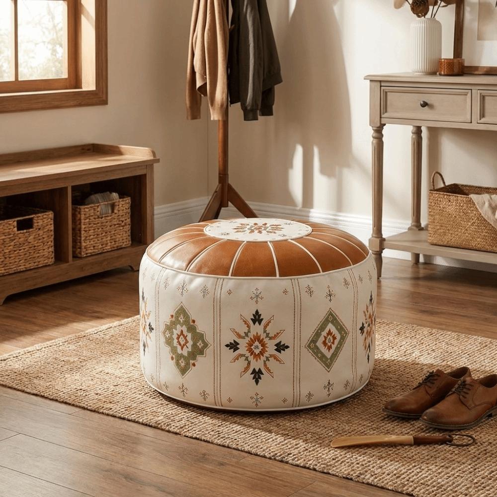 Boho Style Sofa Stool Cover PU Leather Footstool Cover Multipurpose Storage Leg Bench Tatami