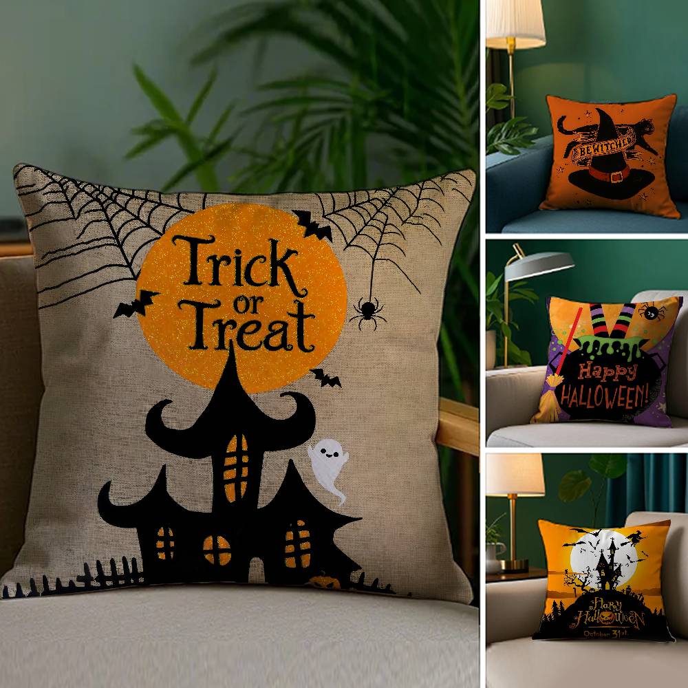Scary Halloween Bat Pumpkin Pillow Case Sofa Living Room Bedroom Double-sided Printing Square Cushion Nap Time Pillow Case