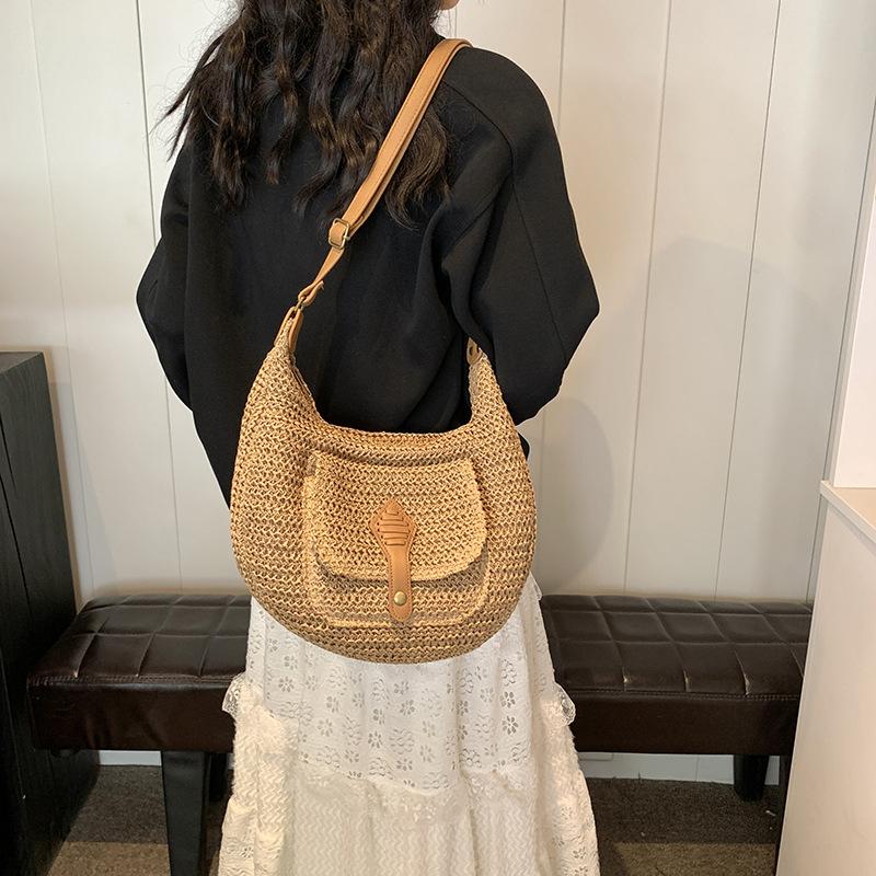 Yogodlns Bolso cruzado de paja de verano a la moda para mujer, bolso de compras para vacaciones en la playa, bolso de hombro tejido, bolsos de mensajero