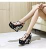 Fashion Women Summer Sandals Hollow Out Platform Party Wedges Shoes Fashion Metal Chain Decoration Solid Color Catwalk Model High Heels