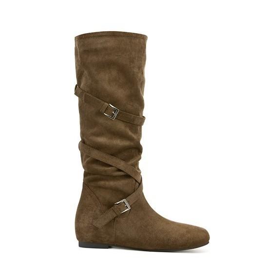 

Pile boots inner heightening cross buckle mid-height cowboy boots women s western boots 40