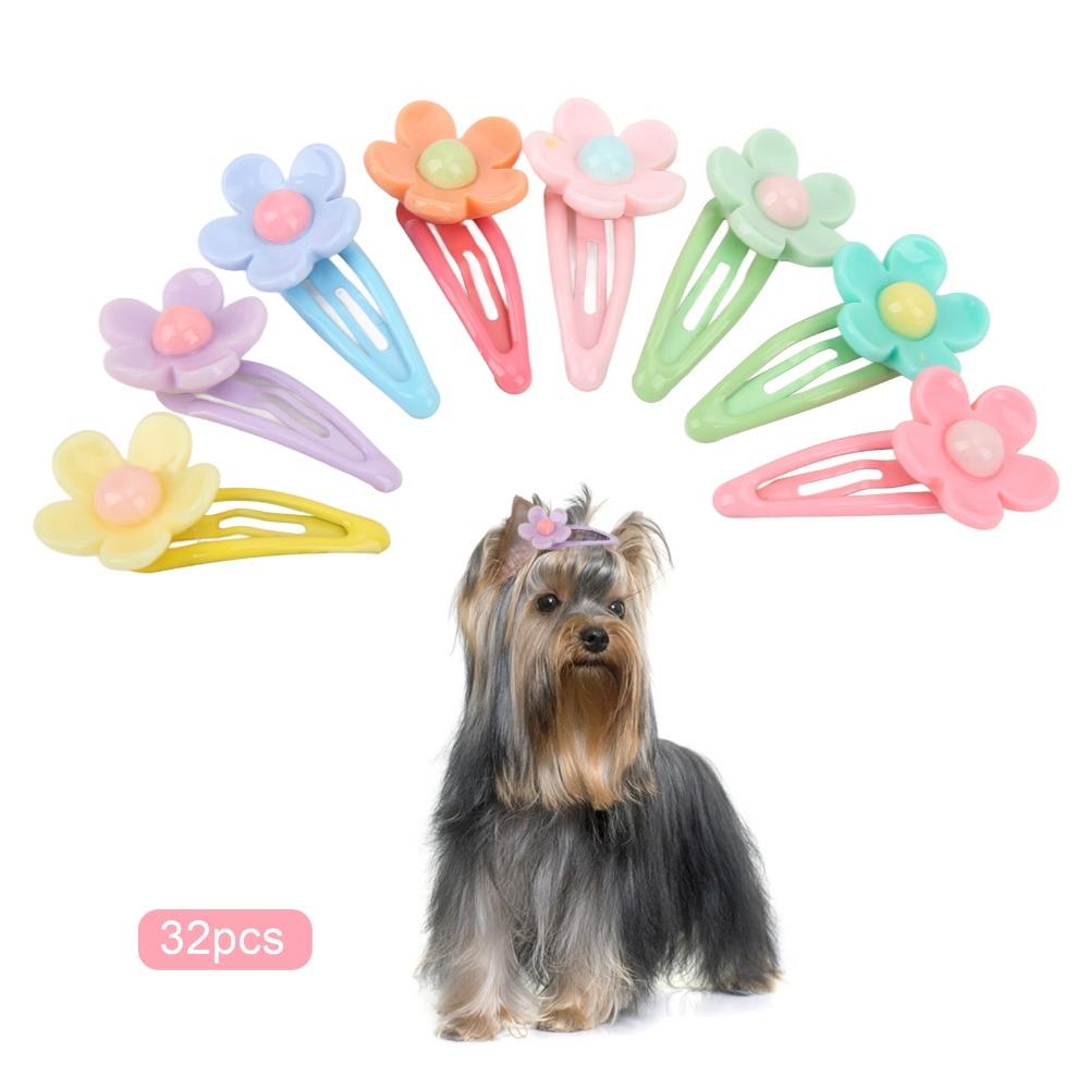 32pcs 3.5CM Size Pet Hair Clip Sunflower Shape Pet BB Clip Dog Hair Accessory Dog Grooming