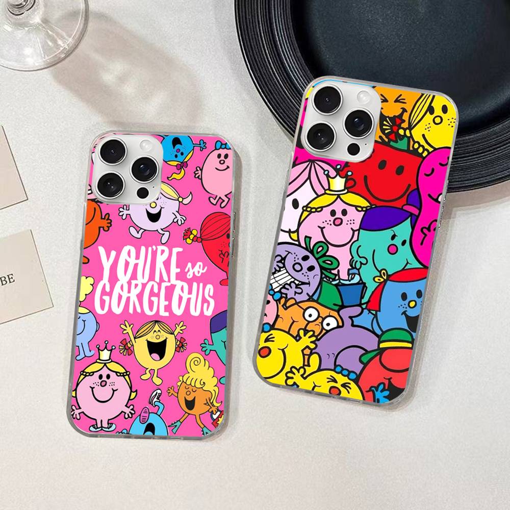 Gifts Mr Men And Little MisS Silver Gradient Pleated Water Ripple Phone Case For IPhone 17 16 15 14 13 12 11 Pro Max