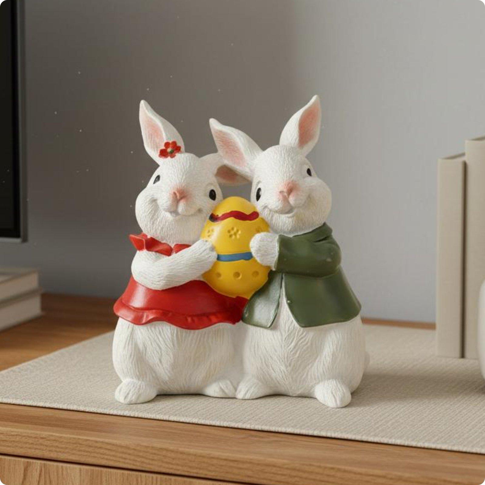 Easter Bunny Figurine Gift Idea Easter Bunny Statue Rabbit Figurine Detailed Craftsmanship Rabbit Couple Decor Long-Lasting