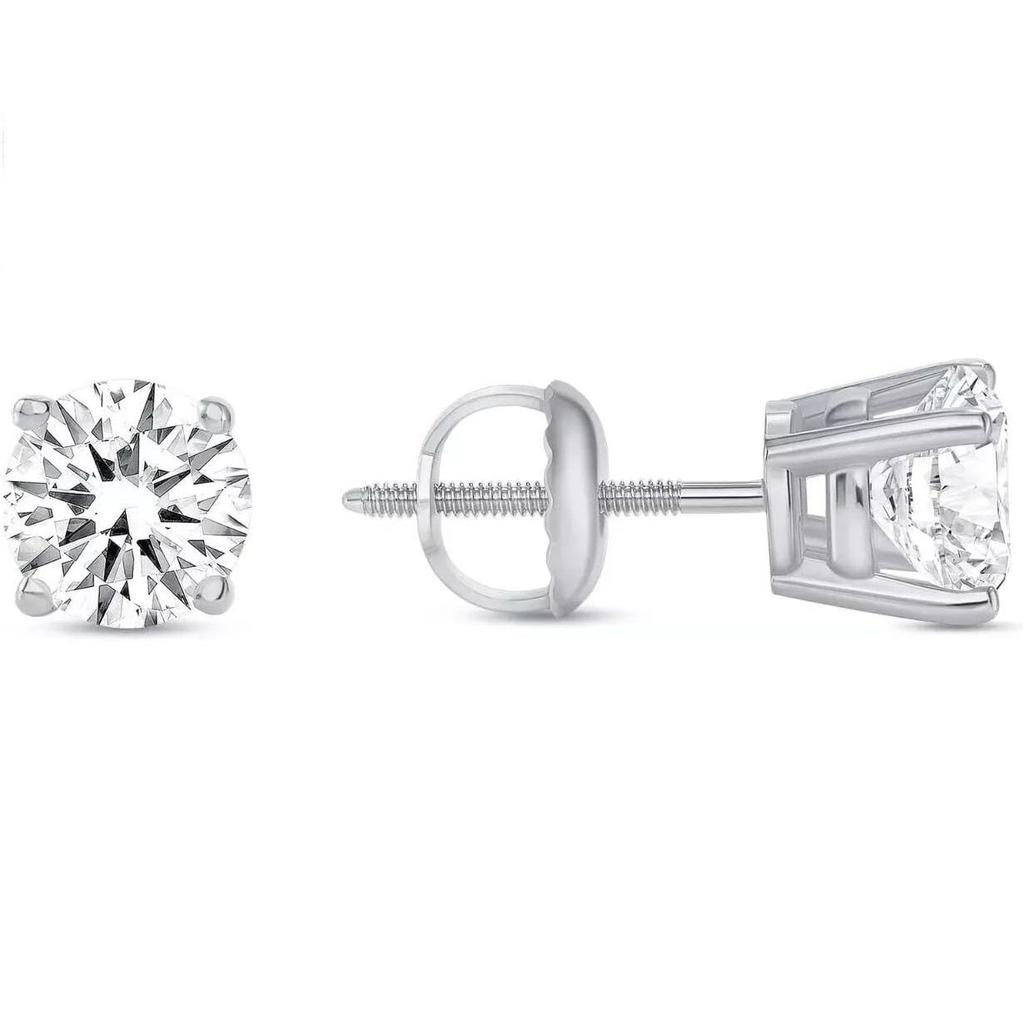 Jewels Prim 1.5 Ct Round Cut Diamond Stud Earrings Solid18K White Gold Screw Back Basket Earrings For Women's Engagements Gift