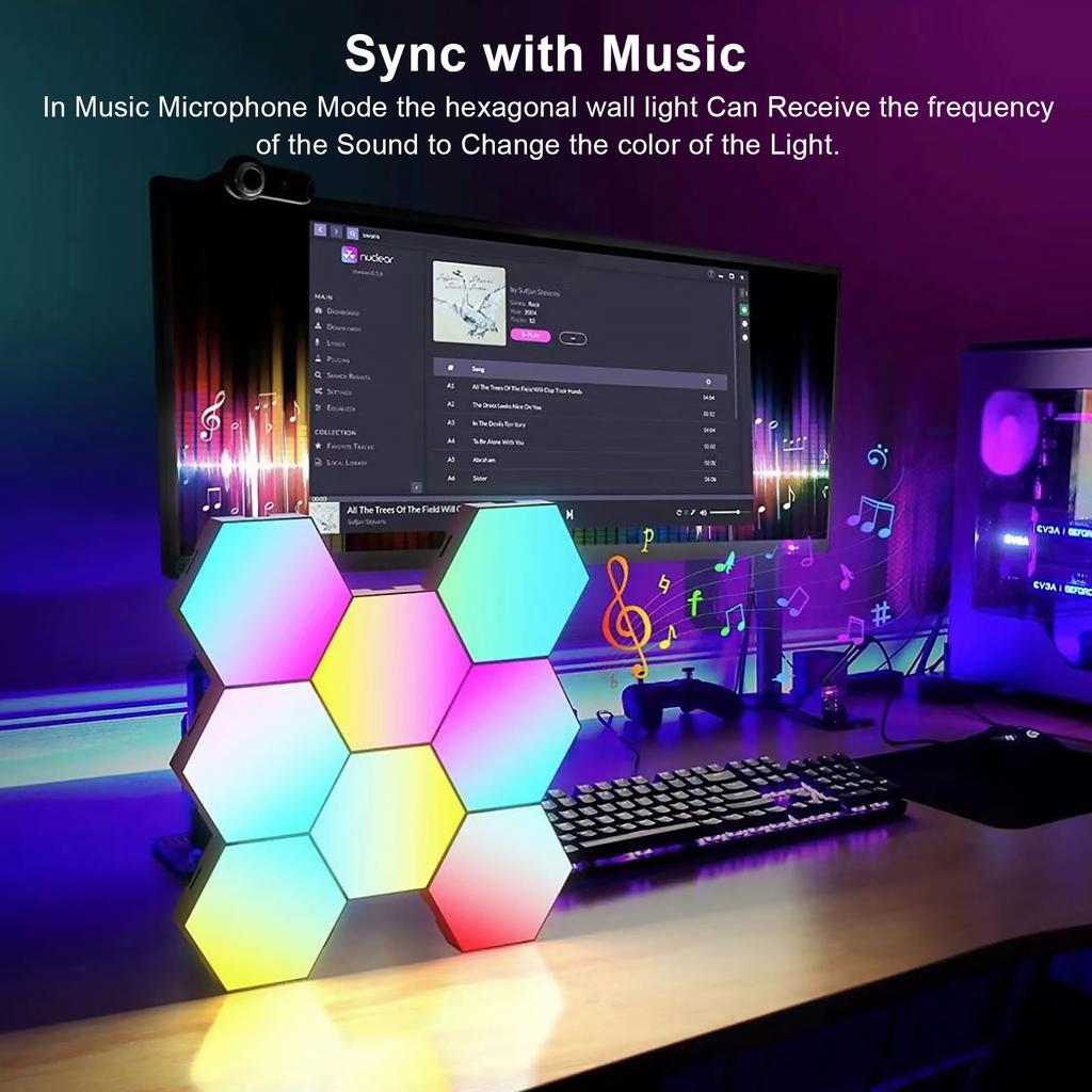 8/10/12 Pcs Hexagon LED Lights Modular DIY Hexagon Wall Light APP and Remote Control Smart RGB Gaming Light for Bedroom