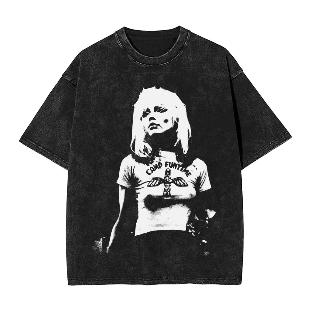 Debbie Harry Auf der Bühne T-Shirts Hip Hop Gewaschen Kurzarm Oversize T-Shirts Vintage für Unisex Damen Streetwear Bedrucktes T-Shirt