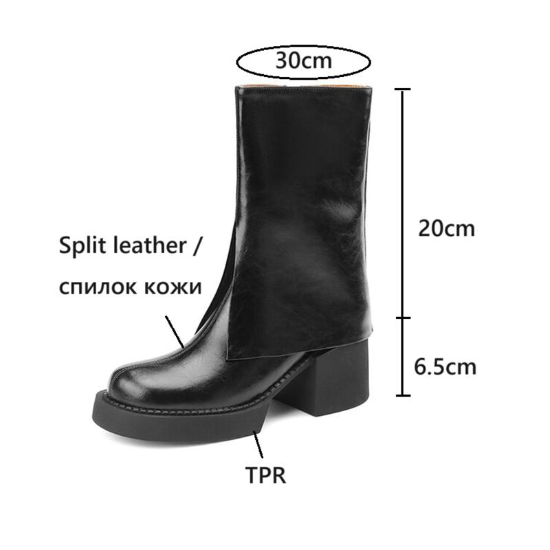 Fashion NEW Autumn Women Boots Split Leather Shoes for Women Round Toe Chunky Heel Shoes Zipper Pants Boots Casual Platform Modern Boots