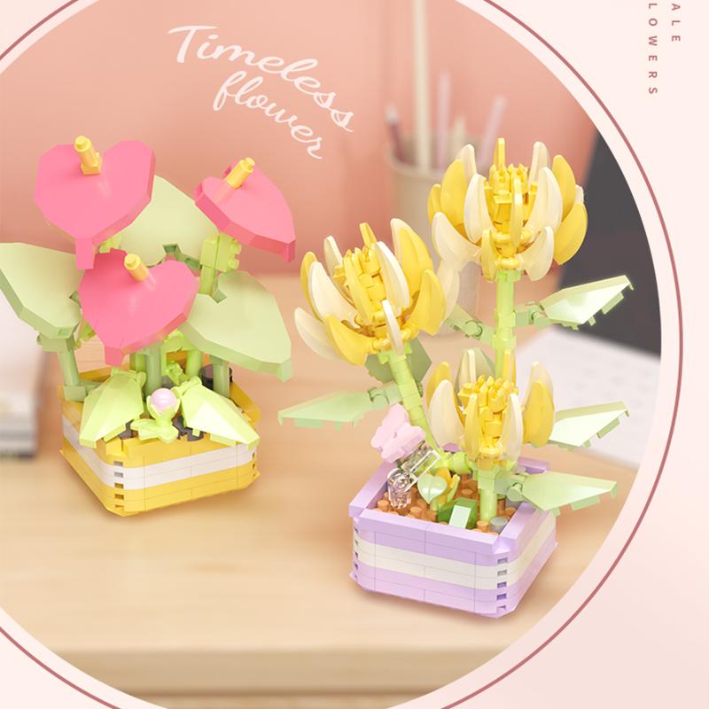 Netoxická věčná kytice Tulipán Květ Stavebnice 3D model Domácí dekorace Rostlina v květináči Montáž Moc kostky Valentýn Dětské dárky