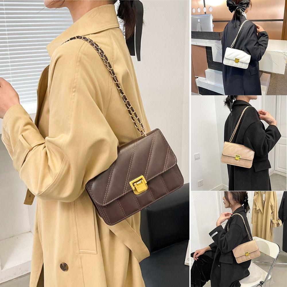 

PU Chain Crossbody Bag Large Capacity Underarm Bag Casual Handbag Women Girls