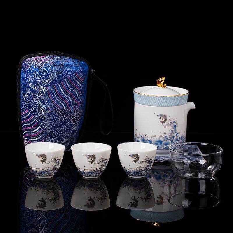 

Cha Xun Lucky Fish Mutton-fat Jade Portable Tea Set