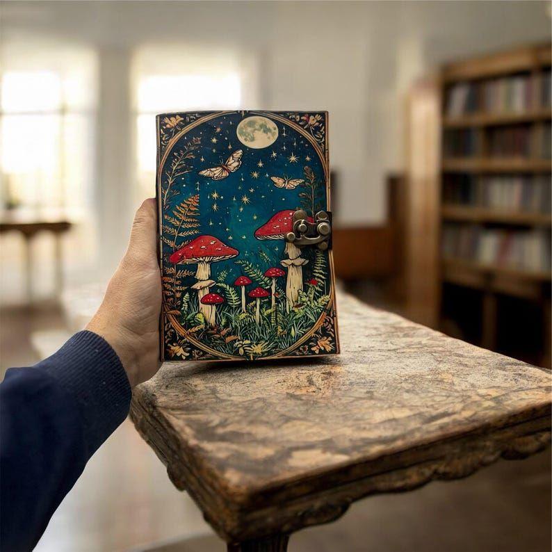 Moon & Mushroom Vintage Diary – Handmade Locking Journal