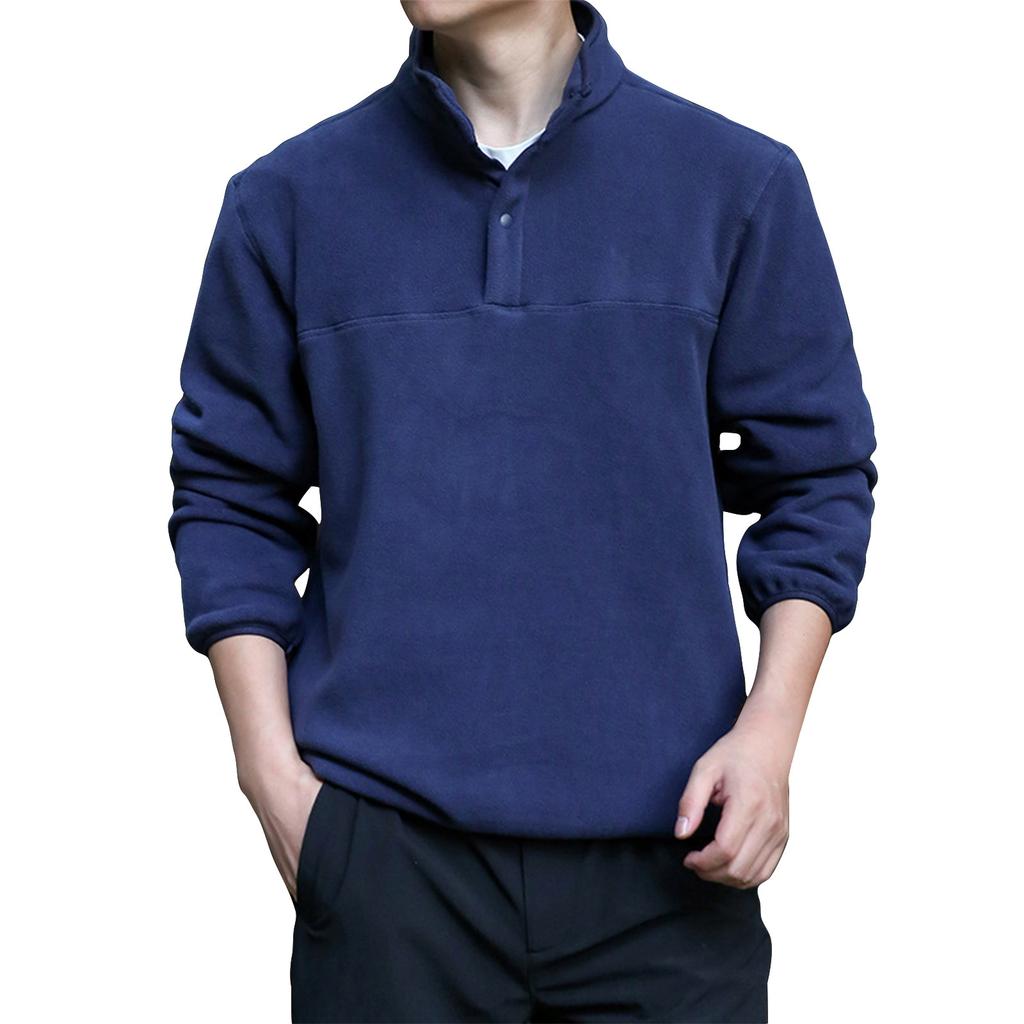 Pánská jednobarevná mikina s knoflíky a stojáčkem, pánská sportovní mikina ve velkých velikostech, ležérní mikina