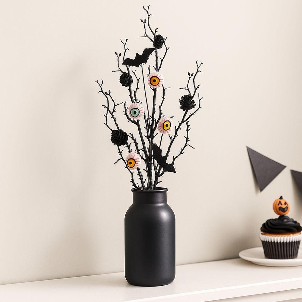50cm Halloween Maple Bat Bouquet Black Realistic Artificial Eyeball Twig Branch Spooky Plastic Fake Plants Home Office Party