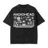 T-shirt Vintage Oversize a Maniche Corte Lavaggio Acido con Stampa Grafica Kid A Mountain dei Radiohead