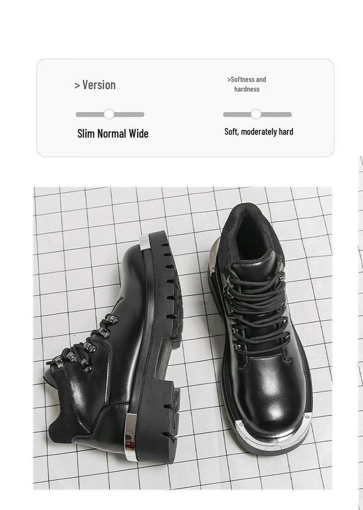 Plus Size Men's High-Top Thick-Soled Leather Boots - Autumn/Winter Big-Toe Short Boots