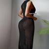European & American Beach Vacation Sexy Solid Color Knit Split Sun Protection Maxi Dress
