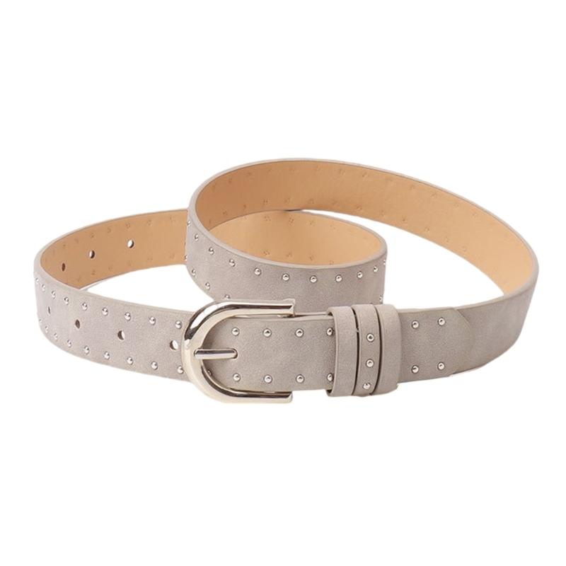

Stylish Adjustable PU Leather Waist Belt For Women Casual Outfit Solid Color Simple Belt Studded Accents серый