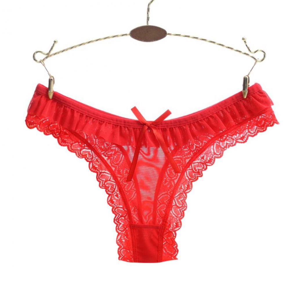 Fashion Sexy Lace Heart Pattern Bowknot Women Low Rise Brief Underwear Thong