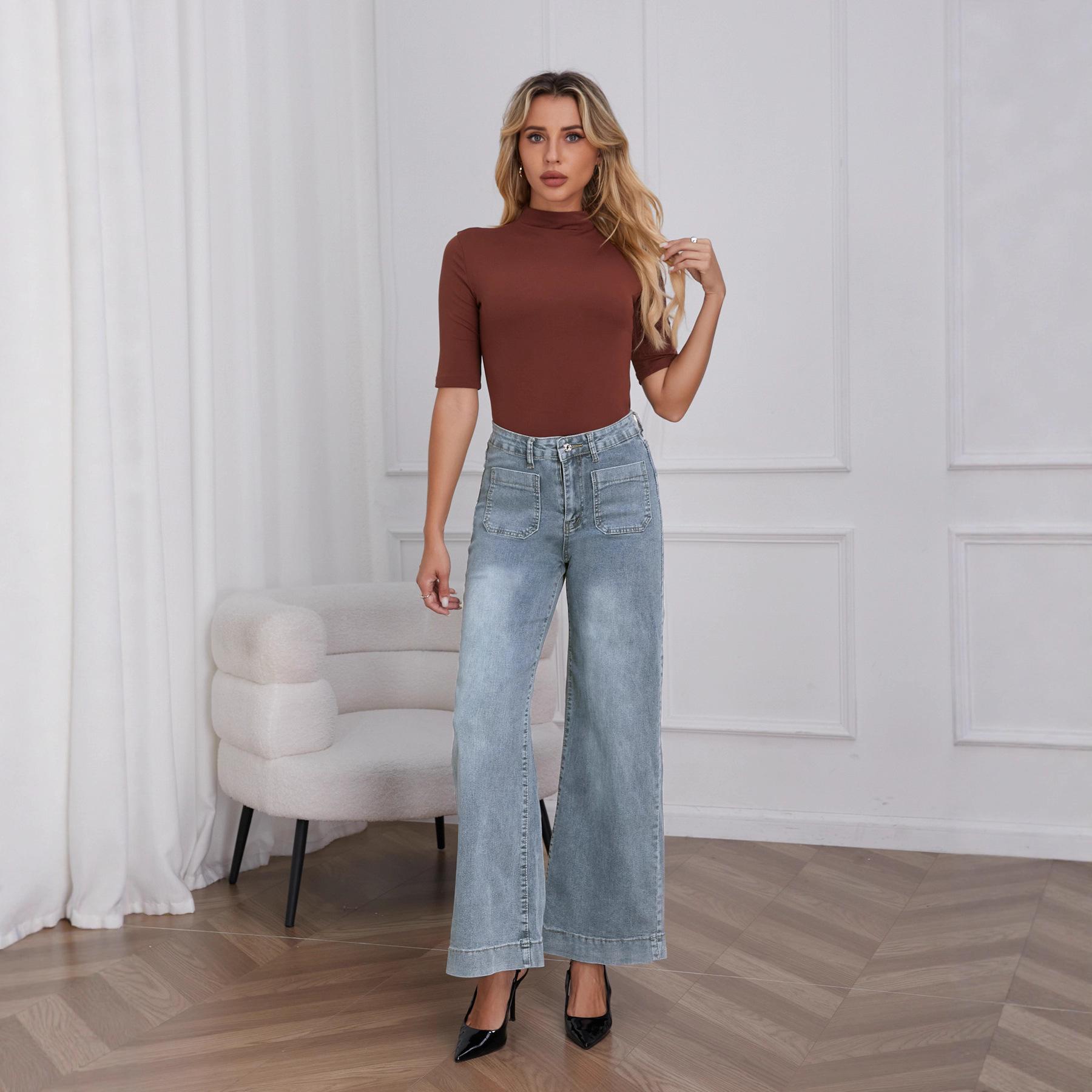 

Женские темно-синие джинсы с широкими штанинами и средней посадкой, модные стрейчевые джинсы, удобные, мягкие, классического стиля, на пуговицах, женские XS светло-синий