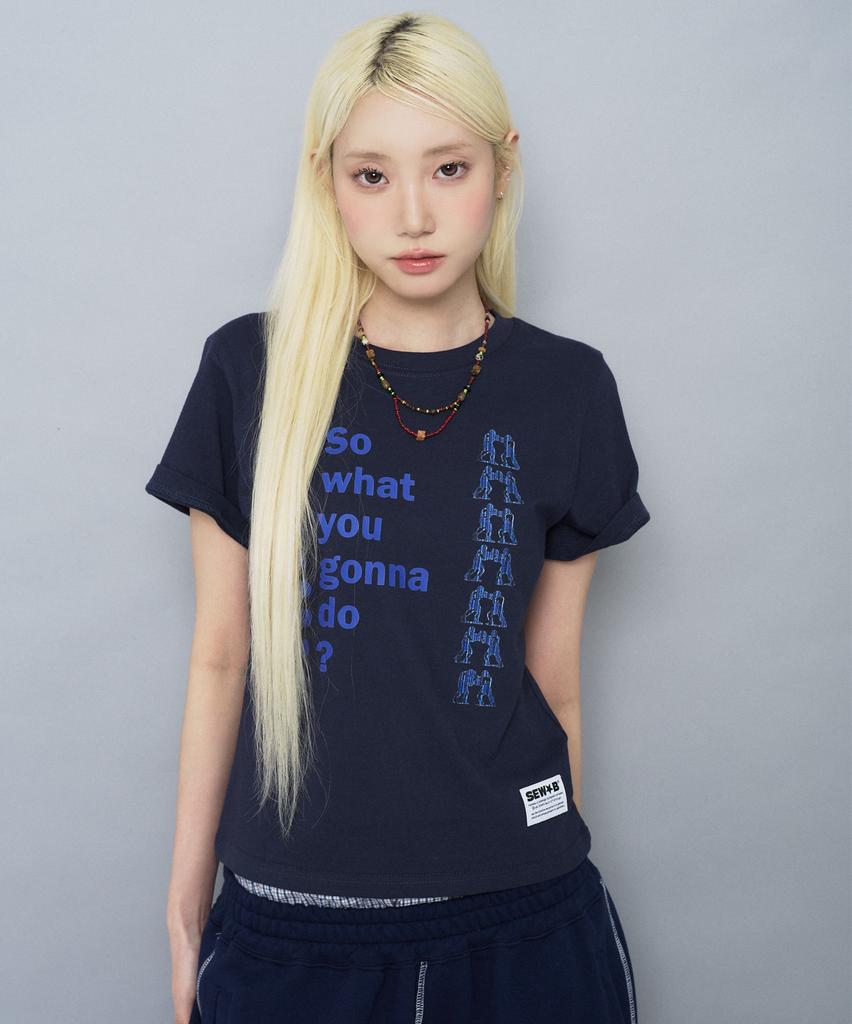 Ssobi What So Semi-Cropped Short Sleeve T-Shirt [Navy]