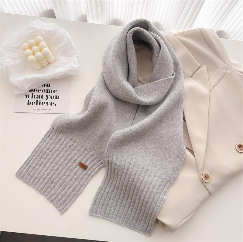 Korean Version Of Simple Soft Waxy Knitted Wool Scarf Medium And Long Shawl Scarf Versatile Warm And Cold Autumn And Winter Women