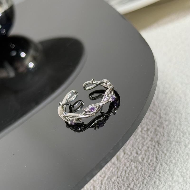 Thorns Series Colored Zir*****Pen Ring Women'S Volleyball Diamond Exquisite Flower Branch Winding Simple Index Finger Ring