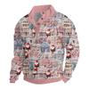 Men's Christmas Cotton Pullover Long Sleeve Outdoor Shirt Vintage Corduroy Button Stand Collar Shirt Casual Sweatshirt Christmas Print Top