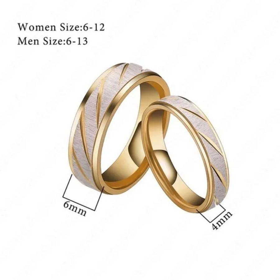18K Gold Plating Titanium Steel Lovers Couple Rings Gold Wave Pattern Wedding Proposal Ring for Couples Engagement Jewelry