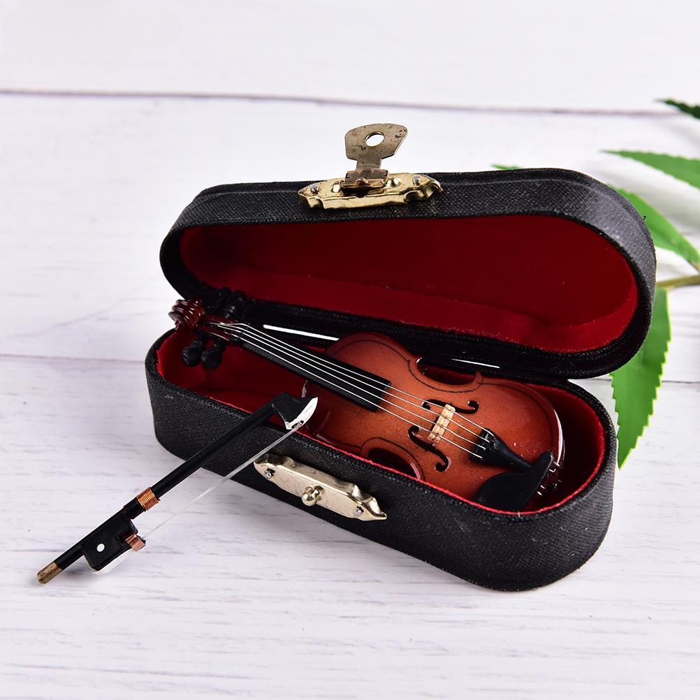1 rinkinys išskirtinė mini smuiko gitara su muzikos instrumento dėklu Geriausia dovana miniatiūrinis medinis ornamentas lėlių namelis „pasidaryk pats“ vaikams žaislų modelis