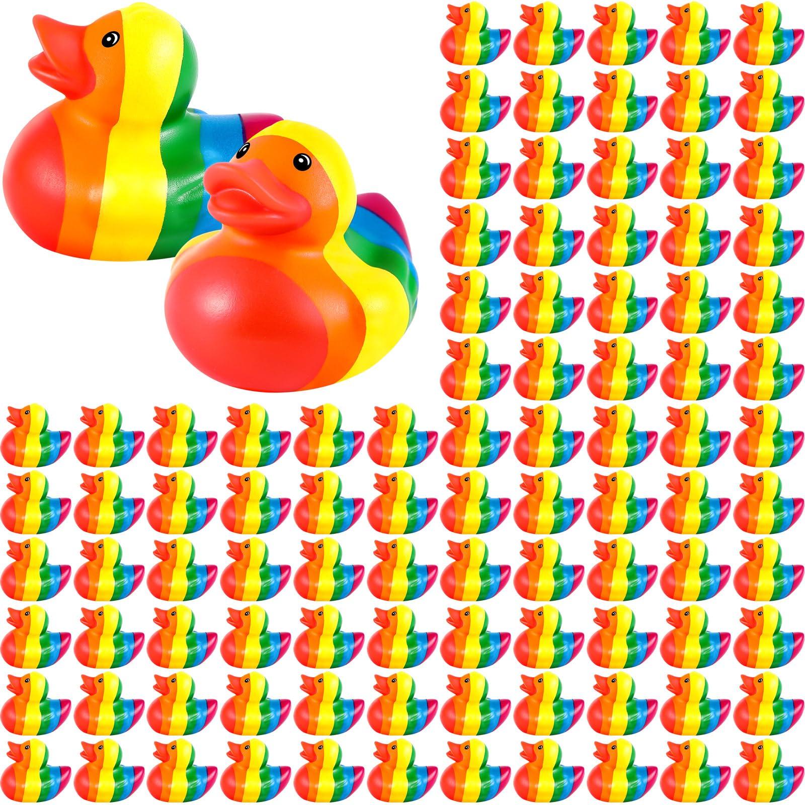 

24-100 Rainbow Rubber Duck Mini Rubber Duckies Bulk Ducky Decorations designed for Rainbow Colorful Birth Date Celebration LGBT Celebration Favors -A9704