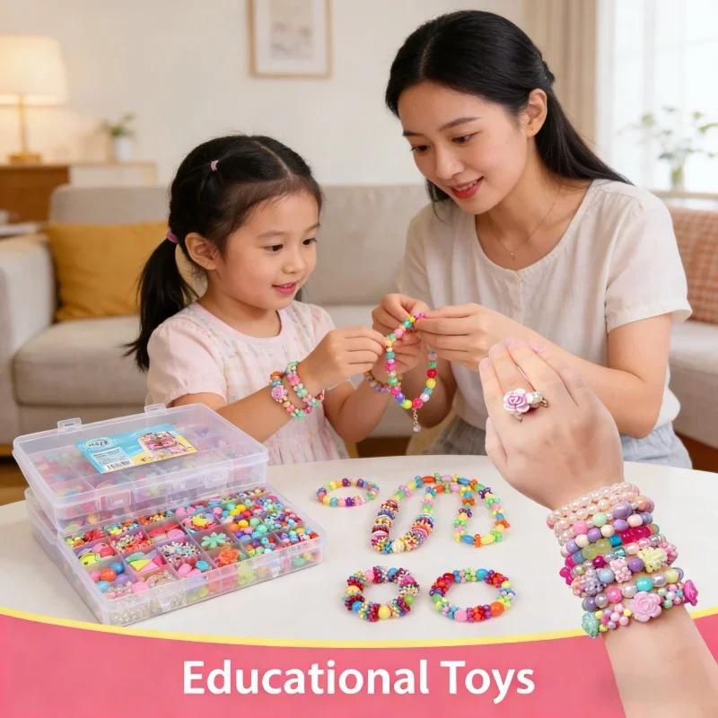 Toddlers DIY Beaded Craft Material Kit Necklace Bracelet Making Handmade Storage Box Educational Toy Gift For Baby Girl Children