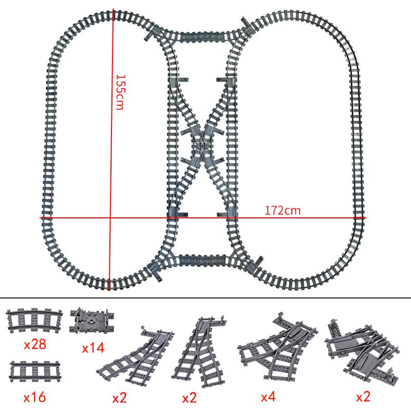 City Trains Flexible Tracks Forked Straight Curved Rails Switch Building Blocks Creative Toys for Kids Gifts