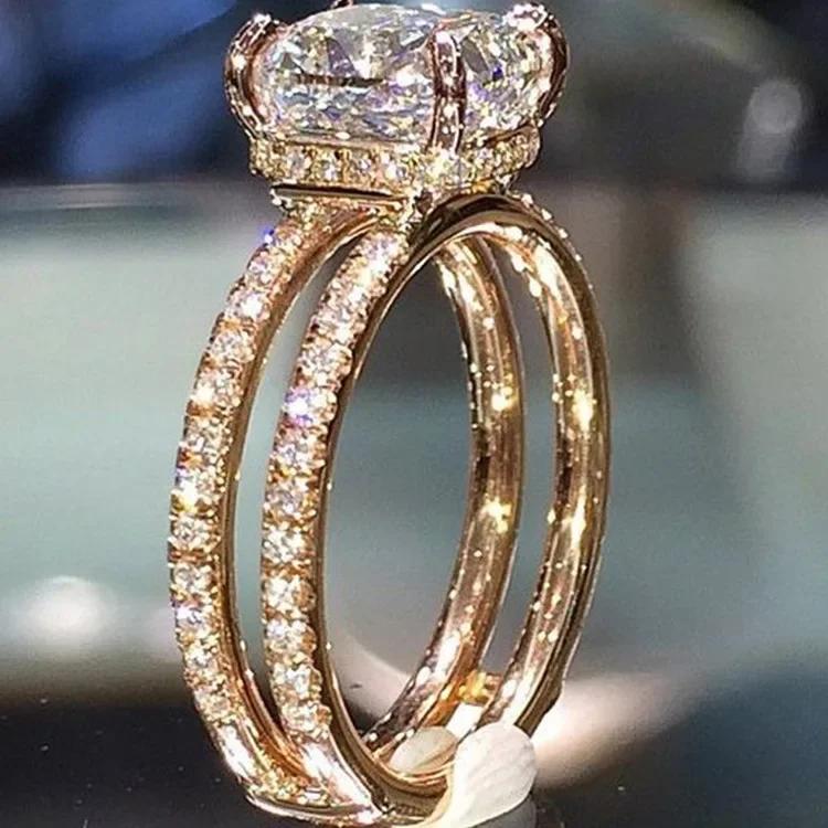 Fashion Square Shape Champagne Big Crystal Designer Hyperbole Ring for Women Engagement Wedding Stone Rings Whole Sale