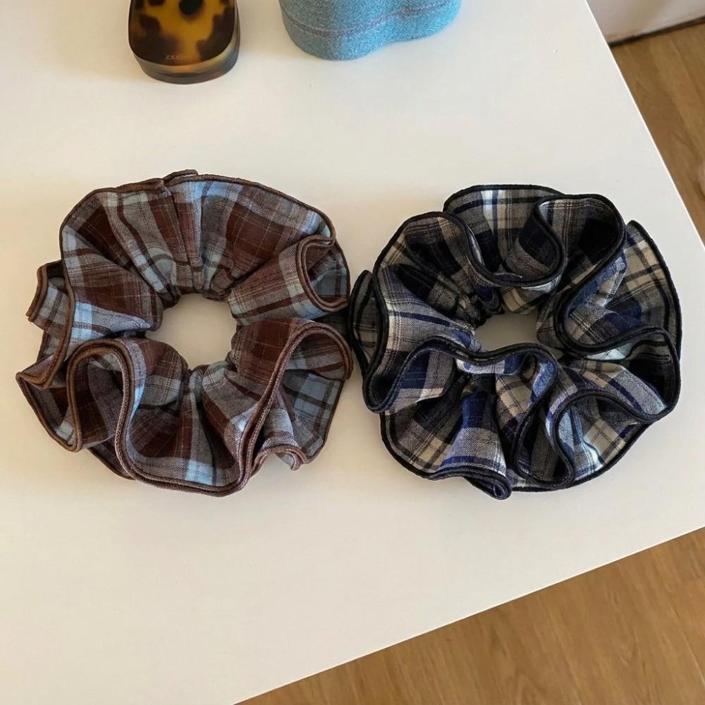 2pcs/set Double-Sided Hair Ties Plaid Hair Ropes Vintage Leopard Print Scrunchies  Commute