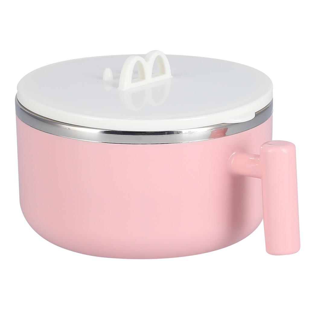 Stainless Steel Noodle Bowl Set Food Storage Container Portable Soup Snack Bowl with Lid(Pink Tableware )
