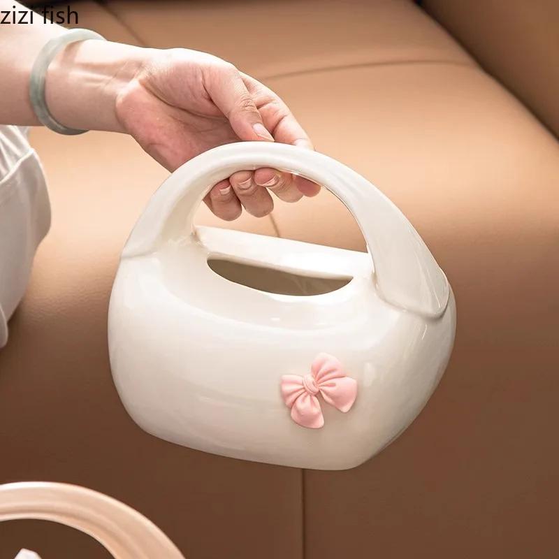 Handbag Shaped Ceramic Tissue Box Desktop Removable Tissue Box Napkin Paper Box Tissues Container Creative Storage Boxes